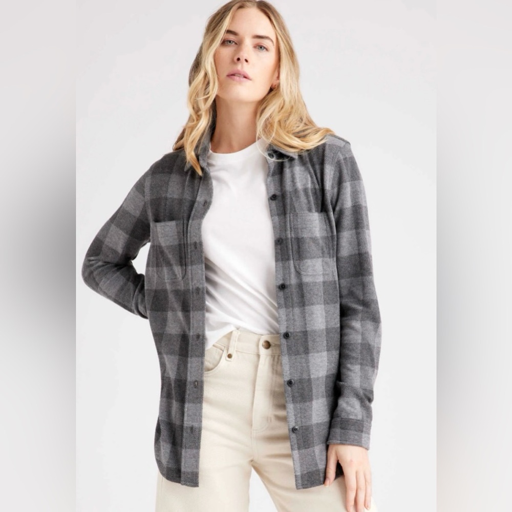 Quince Womens Charcoal Stretch Fleece Button Up - Medium